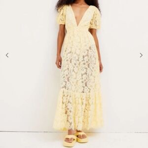 For Love And Lemons Bea Maxi Yellow Lace Dress Small